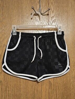 Umbro Black Checkered Athletic Shorts with White Trim